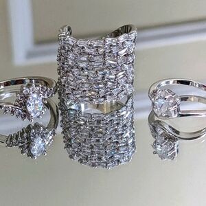 Elegant Crystal & Silver Rings (x4)